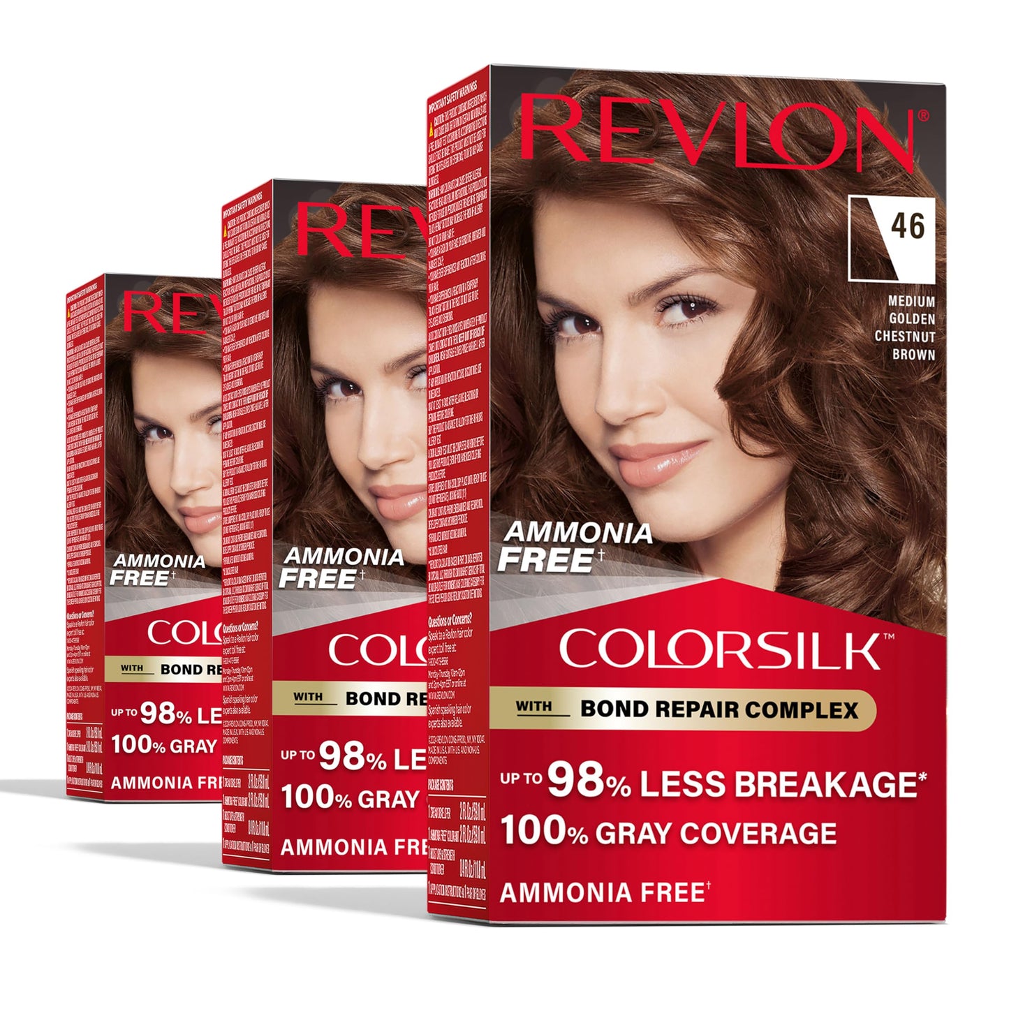 Revlon ColorSilk with Bond Repair Complex, Brown Permanent Hair Color, 100% Gray Coverage, Ammonia Free Hair Dye, Vegan Keratin, 46 Medium Golden Beauty & Personal Care REVLON