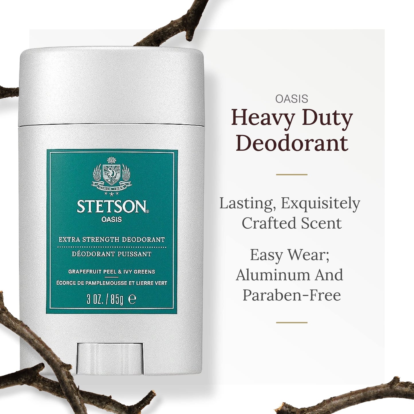 STETSON Personal Care Extra Strength Deodorant by Scent Beauty - Gel Men's Deodorant Stick for Grooming Kit - 3 oz - 3 Pack - Oasis Beauty and Personal Care SCENT BEAUTY