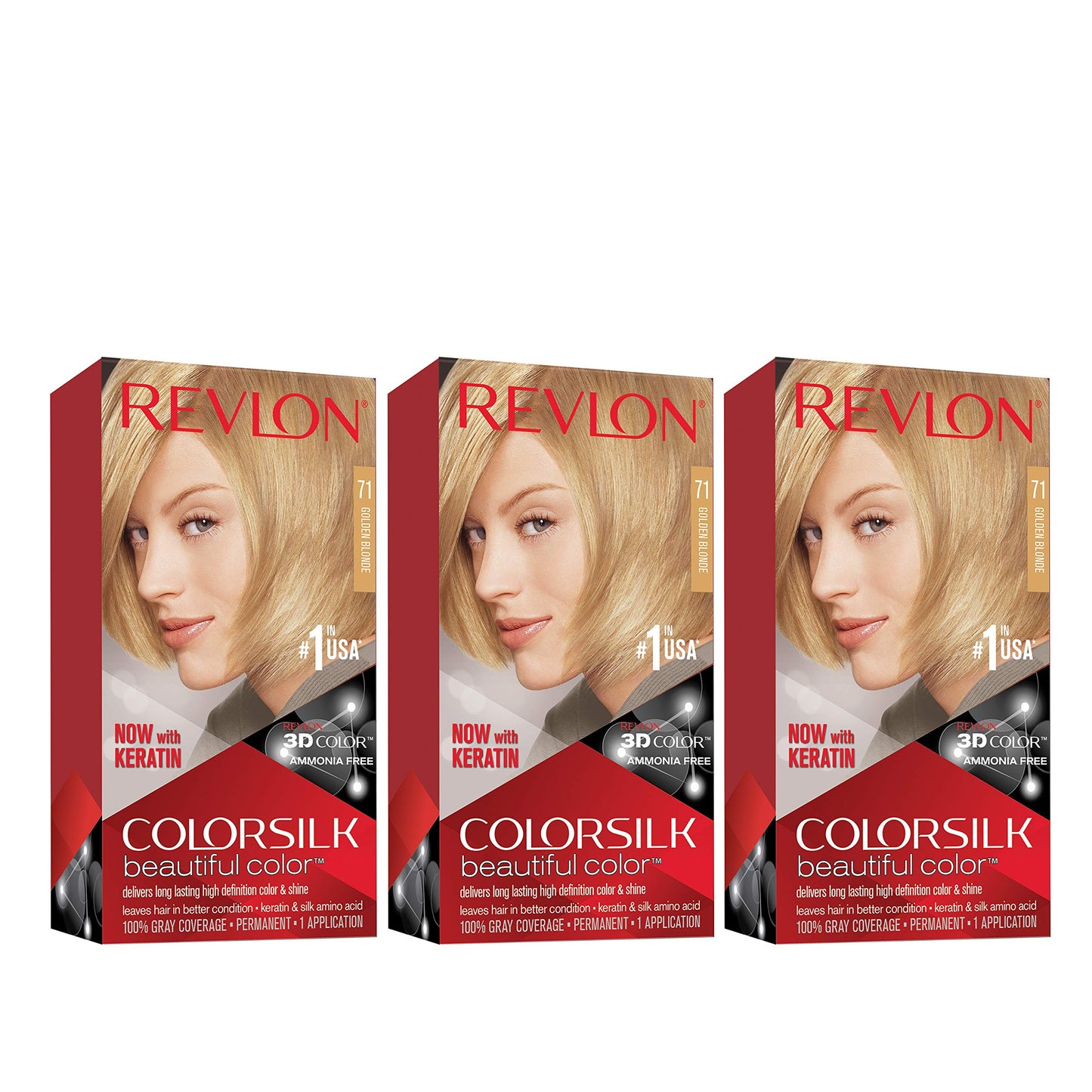 Revlon Permanent Hair Color, Permanent Hair Dye, Colorsilk with 100% Gray Coverage, Ammonia-Free, Keratin and Amino Acids, 71 Golden Blonde, 4.4 Oz Beauty & Personal Care REVLON