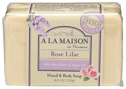 A LA MAISON Rose Lilac Bar Soap - Triple French Milled Natural Moisturizing Hand Soap Bar (1 Bar of Soap, 8.8 oz) Beauty & Personal Care A LA MAISON