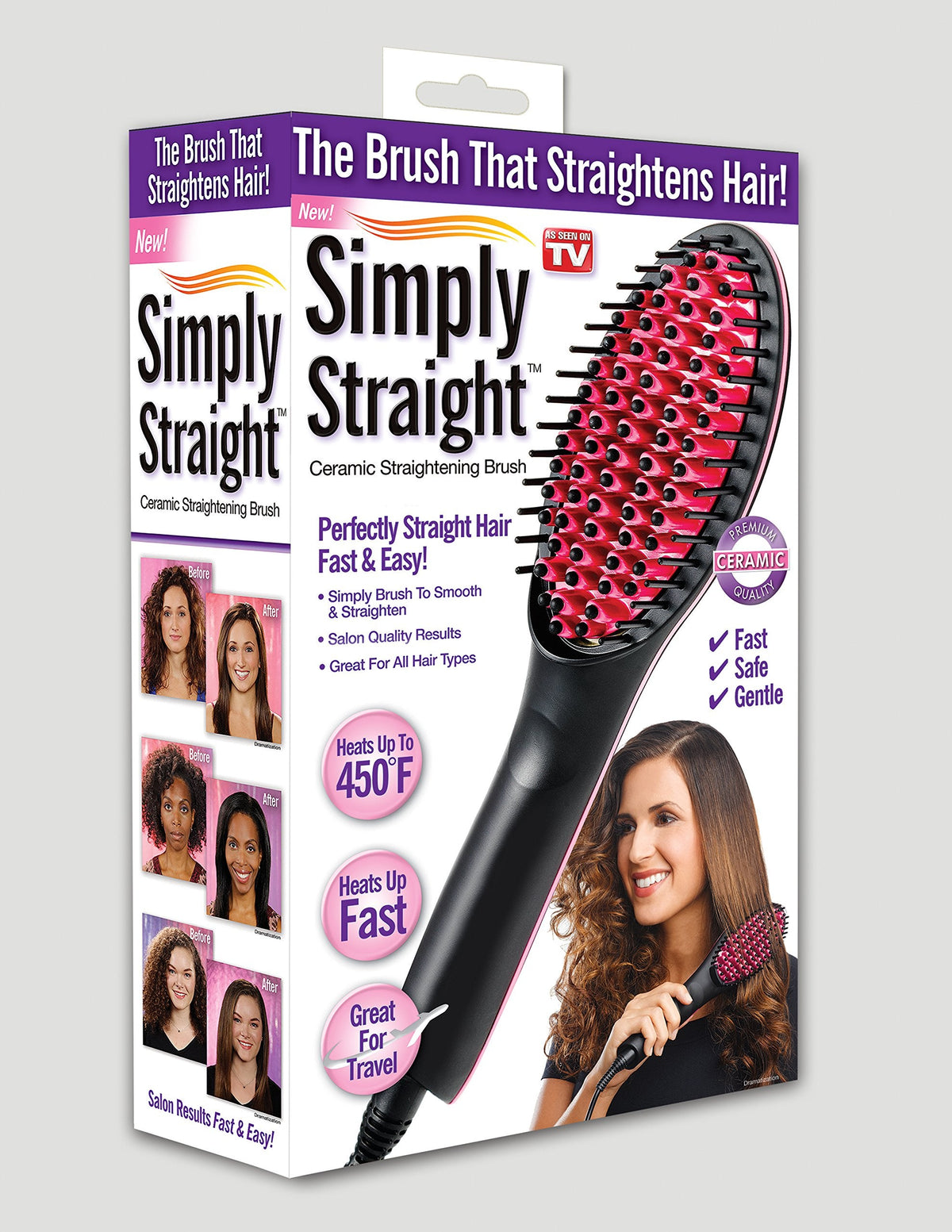 Simply Straight Ceramic Hair Straightening Brush, Black/Pink Beauty & Personal Care Ontel