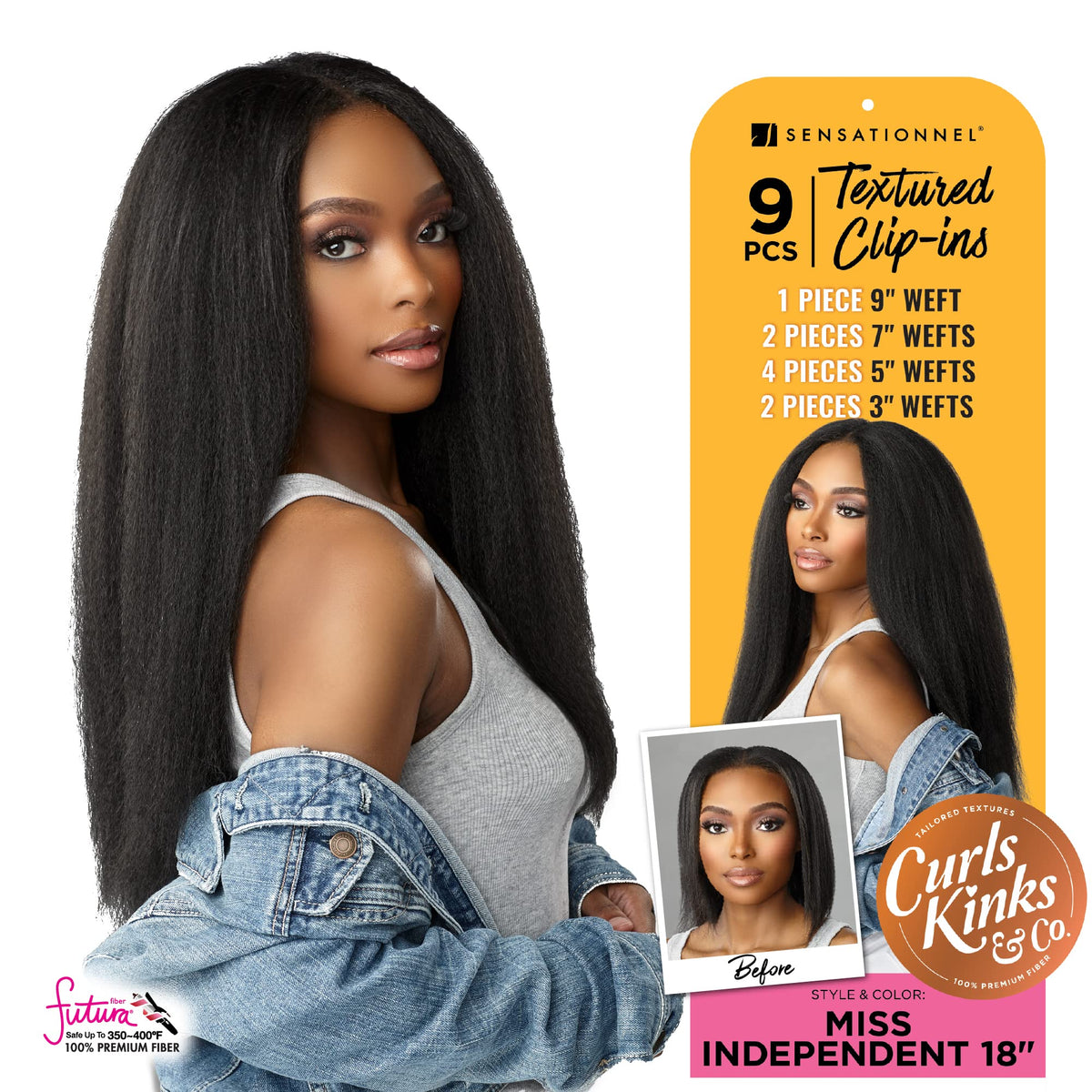 Sensationnel Curls Kinksandco Clip In - Miss Independent 18 Inch 9 Piece Pack Easy to Use Clips for Natural 3C to 4C Hair (2 DARKBROWN)