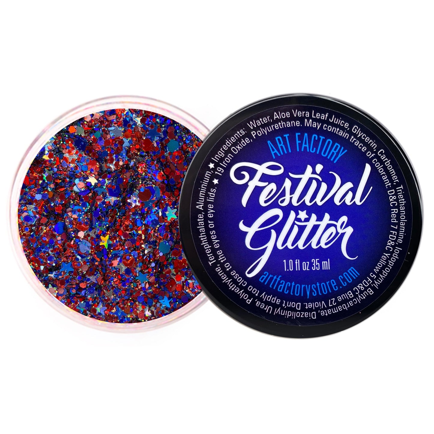 Art Factory Fireworks Body Glitter Gel - Red White and Blue Holographic Cosmetic Glitter for Face, Hair & Body - Patriotic Festival Rave Makeup, Long Beauty & Personal Care Art Factory