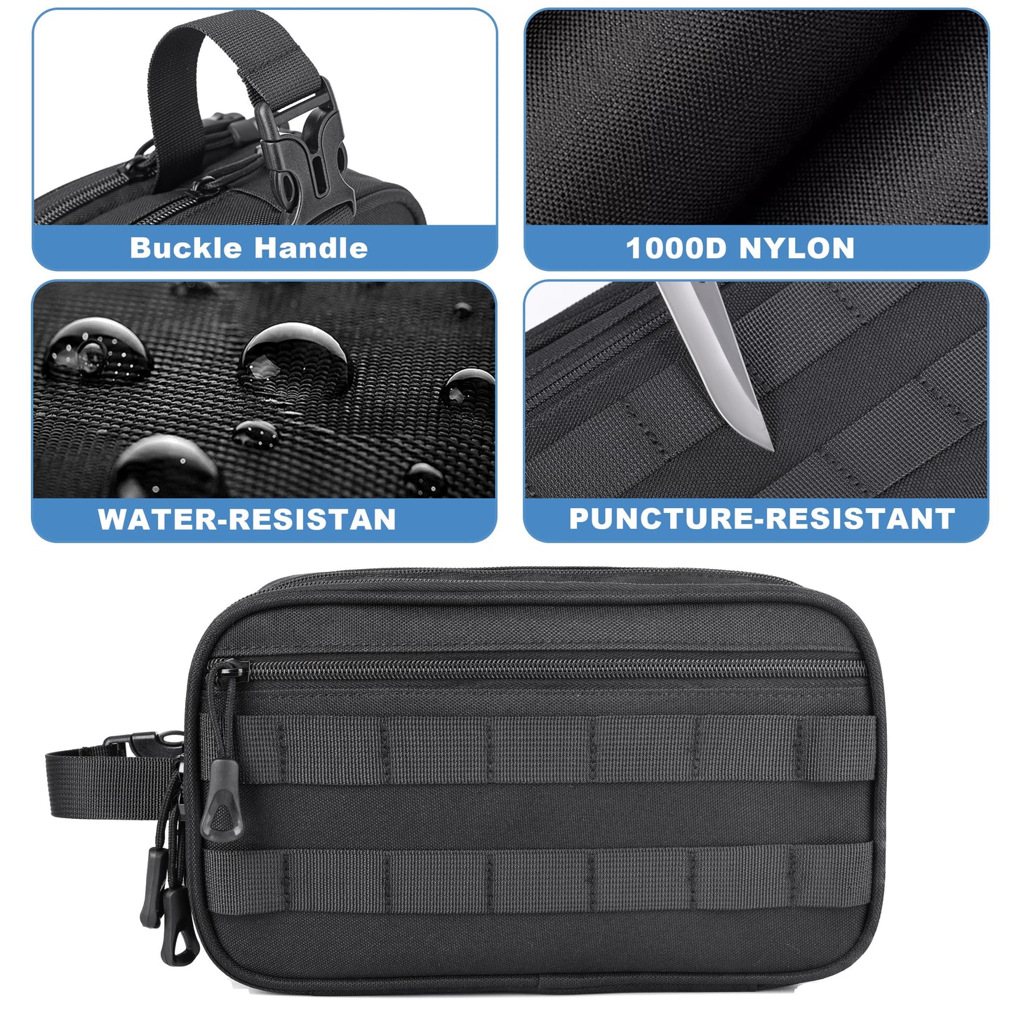 HILOMON Men's Toiletry Bag, Tactical Inspired Hygiene Shaving Bath Shower Grooming Toiletries Bag for Men Water-resistant Dop Kits for Travel Beauty and Personal Care HILOMON