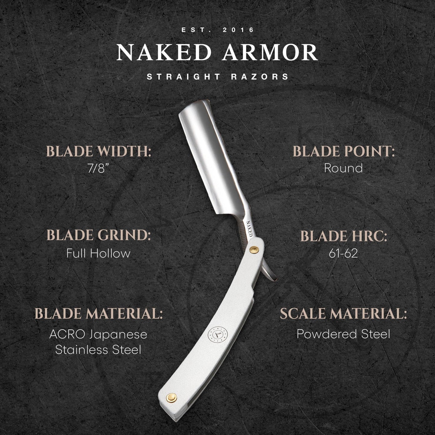 Naked Armor Merlin Straight Razor - Shave Ready 7/8" Round Nose Japanese Stainless Steel Straight Razors for Men with Powdered Steel Scale, Case Beauty and Personal Care Naked Armor