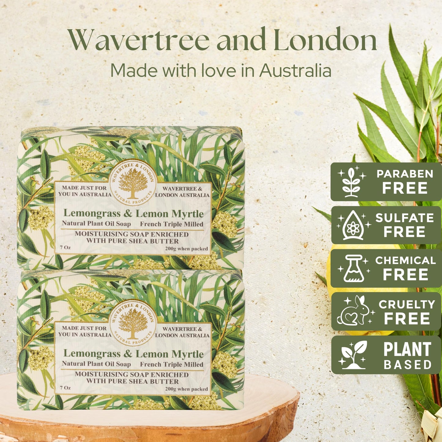 Wavertree & London Lemongrass & Lemon Myrtle Scented Natural Soap (2 Bars), 7oz Moisturizing French Triple Milled Soap Bars enriched with shea butter Beauty & Personal Care Wavertree & London