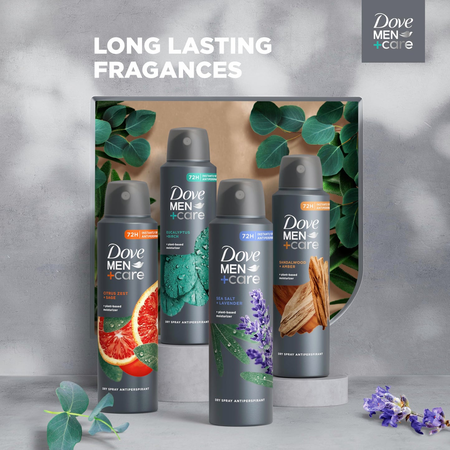 DOVE MEN + CARE Dry Spray Antiperspirant Cedarwood + Tonka 4 Count 72H Protection with a Plant-Based Moisturizer 3.8 oz Beauty and Personal Care DOVE MEN + CARE
