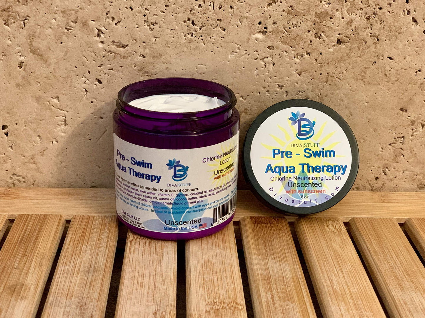 Diva Stuff Pre-Swim Aqua Therapy Chlorine Neutralizing Body Lotion, Protects Skin From Chlorine and Salt Water, 8 oz - Made in the USA, Unscented Beauty & Personal Care Diva Stuff