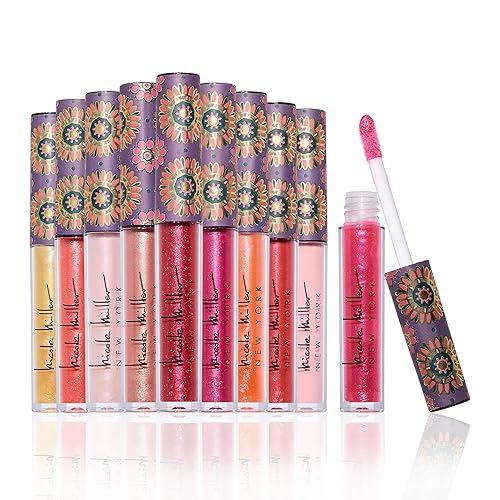 Nicole Miller Lip Gloss Collection Shimmery Glosses for Women and Girls Long Lasting Color Set with Rich Varied Colors, Pink Shimmer, 10 Count (Pack Beauty & Personal Care Nicole Miller New York