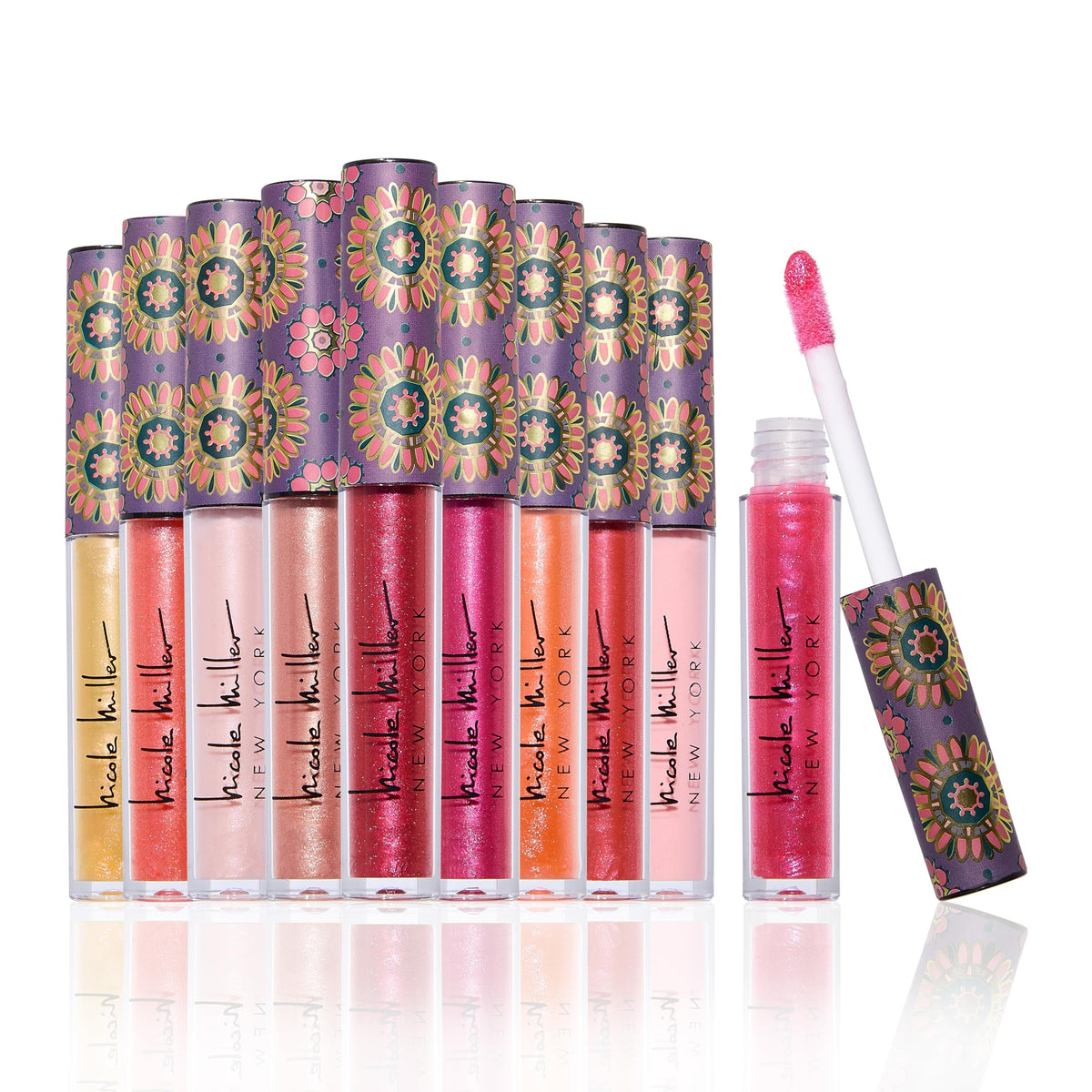 Nicole Miller Lip Gloss Collection Shimmery Glosses for Women and Girls Long Lasting Color Set with Rich Varied Colors, Pink Shimmer, 10 Count (Pack Beauty & Personal Care Nicole Miller New York