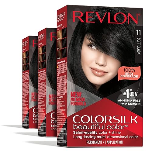 Revlon Permanent Hair Color, Permanent Hair Dye, Colorsilk with 100% Gray Coverage, Ammonia-Free, Keratin and Amino Acids, 11 Soft Black, 4.4 Oz (Pack Beauty & Personal Care REVLON