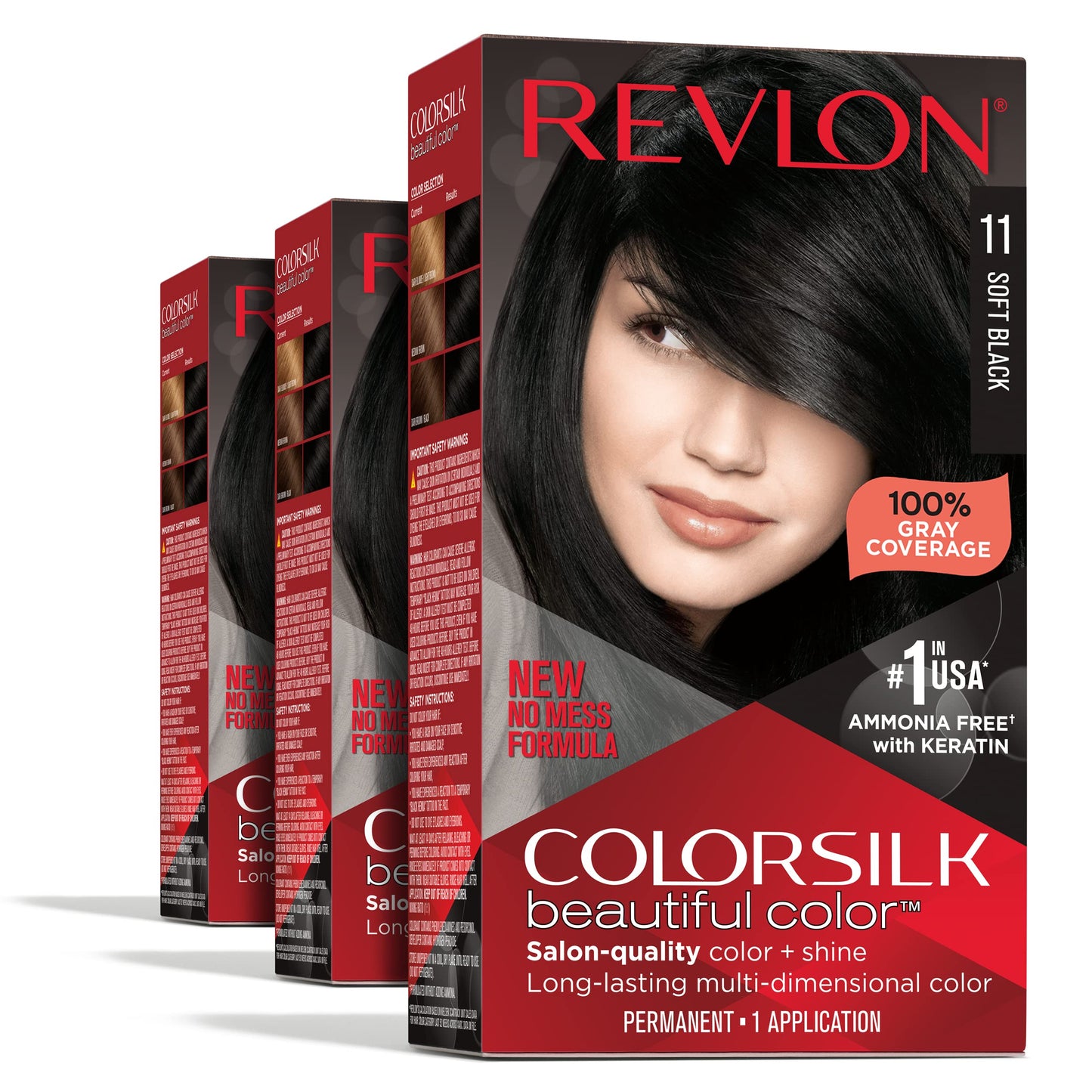 Revlon Permanent Hair Color, Permanent Hair Dye, Colorsilk with 100% Gray Coverage, Ammonia-Free, Keratin and Amino Acids, 11 Soft Black, 4.4 Oz (Pack Beauty & Personal Care REVLON