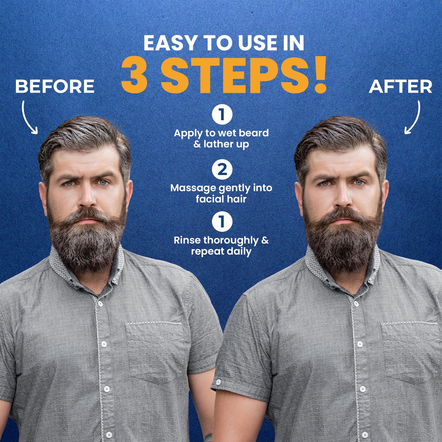 MENFIRST 3-in-1 Gradual Gray Beard Wash Shampoo for Men - Grey Reducing Beard Dye for Darker Shades - Hypoallergenic Harsh Chemical-Free Beard Beauty and Personal Care MENFIRST
