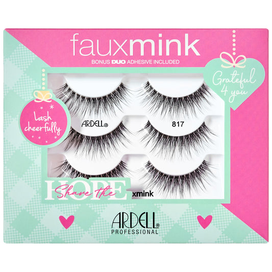 Ardell Faux Mink Lashes 817 - Soft Fluffy Wispy Strip Lashes for Natural Look False Eyelashes with Bonus Duo Adhesive, Cruelty-Free, Holiday Gift Set
