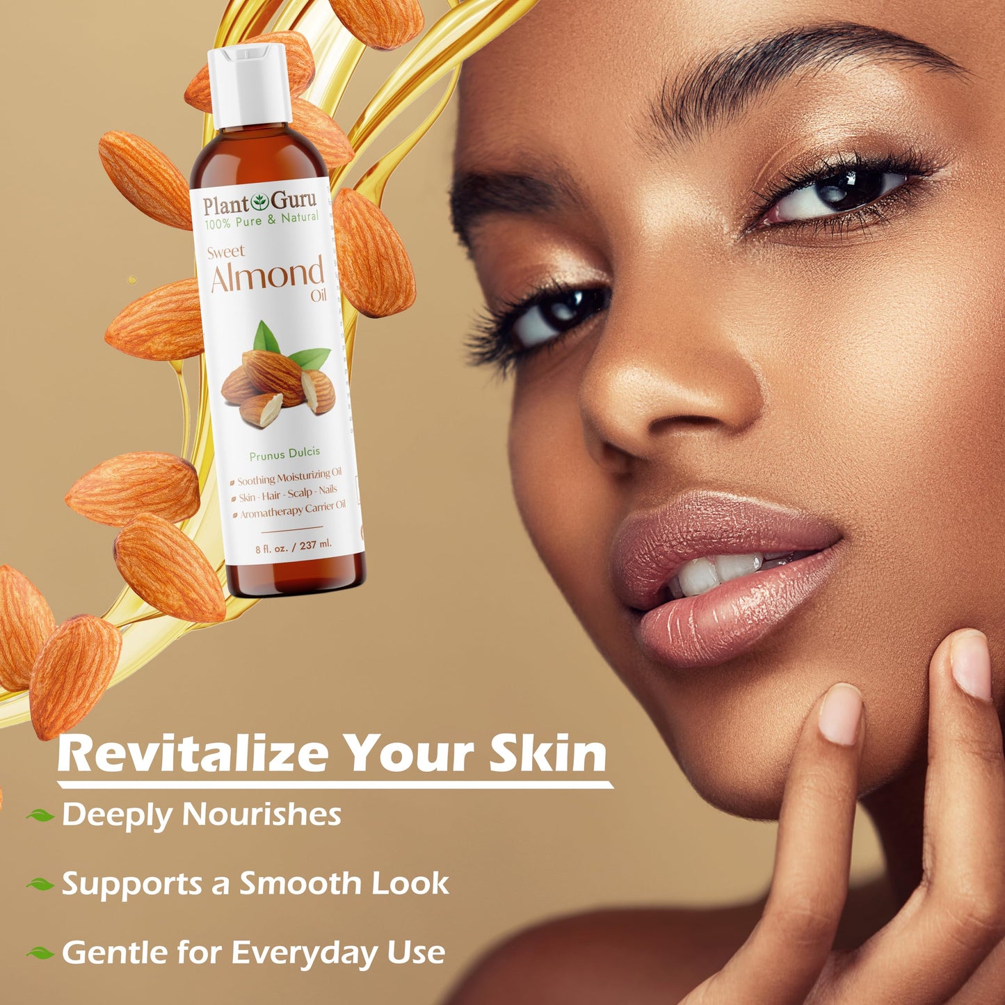 Plant Guru Sweet Almond Oil 16 fl. oz. Cold Pressed Carrier 100% Pure Natural For Skin, Body, Face, and Hair Growth Moisturizer. Great For Creams Beauty & Personal Care Plant Guru