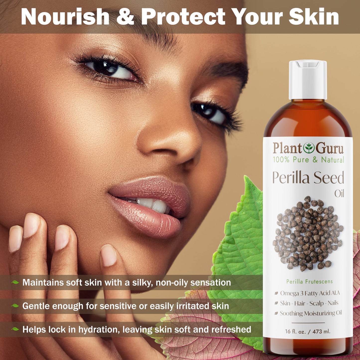 Plant Guru Perilla Seed Oil 4 fl. oz. Cold Pressed 100% Pure & Natural Carrier - Ideal for Skin, Face, Body, and Hair Moisturizer. Great for DIY Beauty & Personal Care Plant Guru