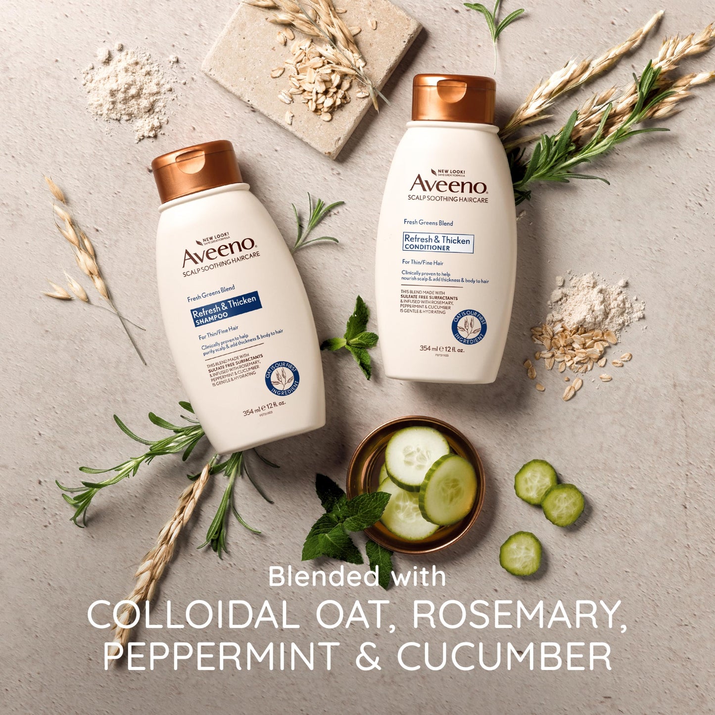 Aveeno, Fresh Greens Blend Sulfate-Free Shampoo with Rosemary, Peppermint & Cucumber to Thicken & Nourish, Clarifying & Volumizing Shampoo for Thin or Beauty & Personal Care Aveeno