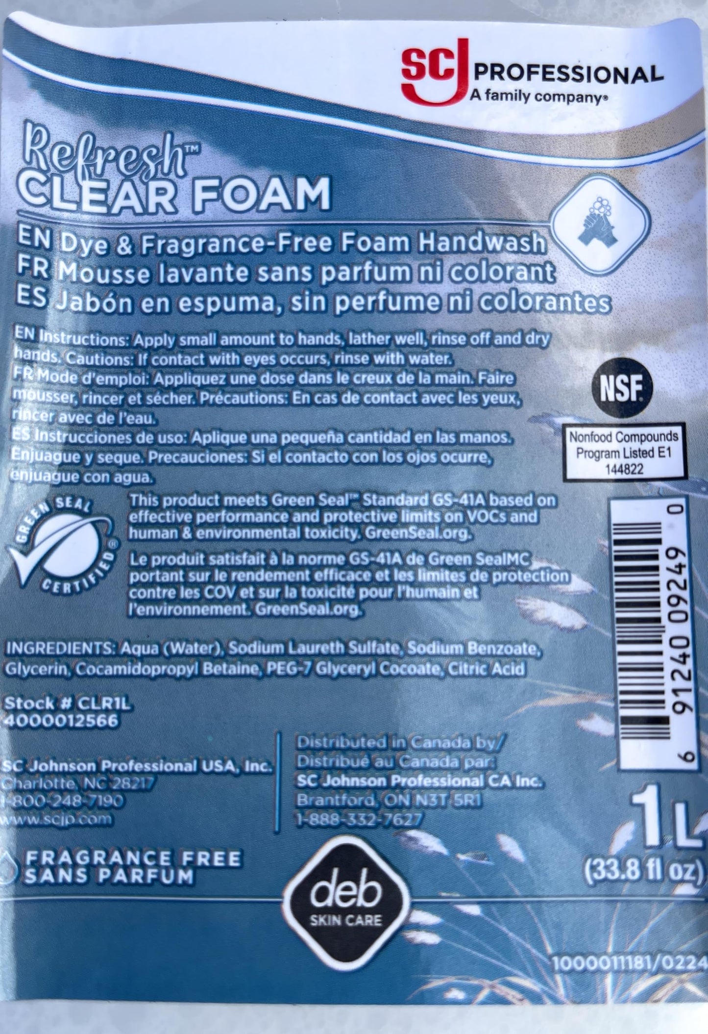 SC Johnson Professional REFRESH CLEAR FOAM HAND SOAP 1 LITER, Pack of 1 Beauty & Personal Care SC Johnson Professional
