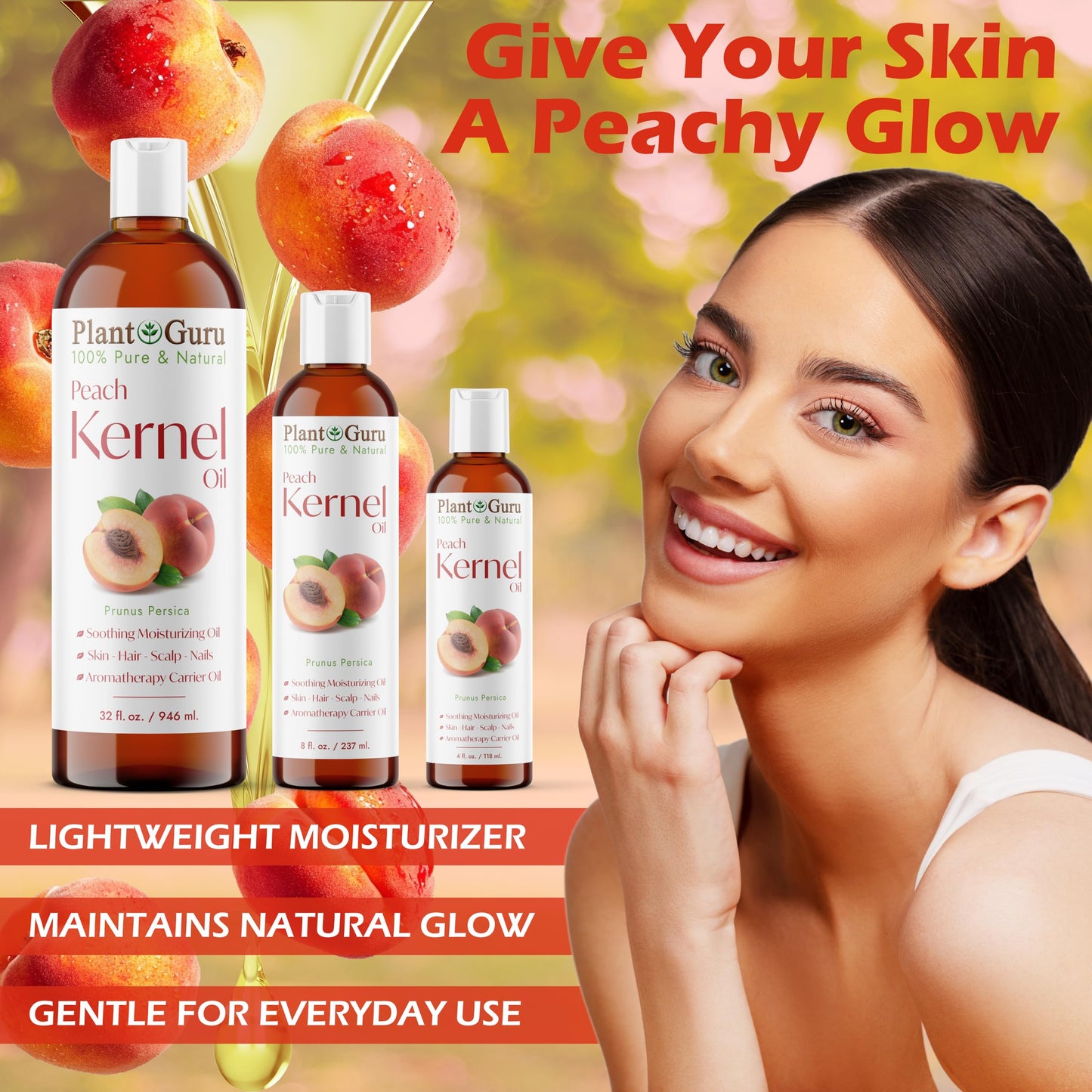 Peach Kernel Oil 4 fl. oz. Cold Pressed 100% Pure & Natural Carrier - Ideal for Skin, Face, Body, and Hair Moisturizer. Great for DIY Creams, Lotions Beauty & Personal Care Plant Guru