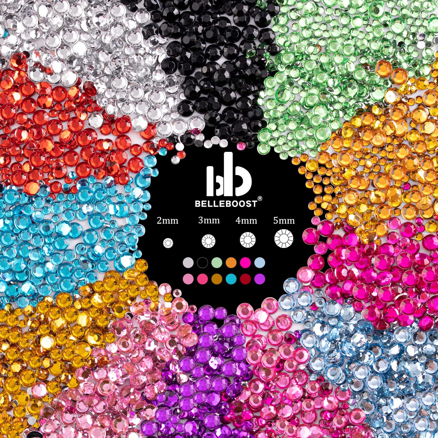 Flat Back Rhinestone Kits Colorful Rhinestones+Crystal AB&Transparent White Face Gems Nail Gem with Quick Dry Makeup Glue+Picker Pencil+Tweezer Beauty & Personal Care BELLEBOOST