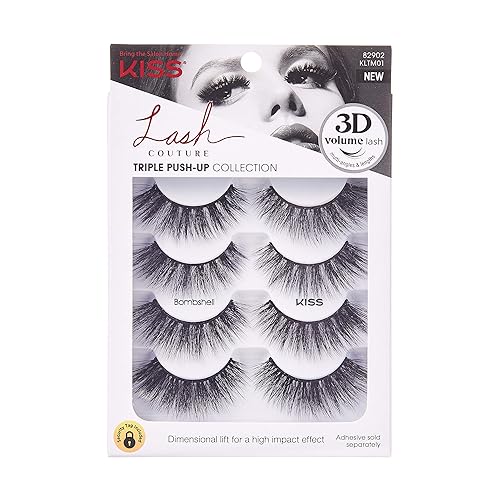 KISS Triple Push-Up, False Eyelashes, 'Bombshell', 14mm, Includes 4 Pairs Of Lashes, Easy to Apply, Reusable Lash Clusters Beauty & Personal Care Kiss