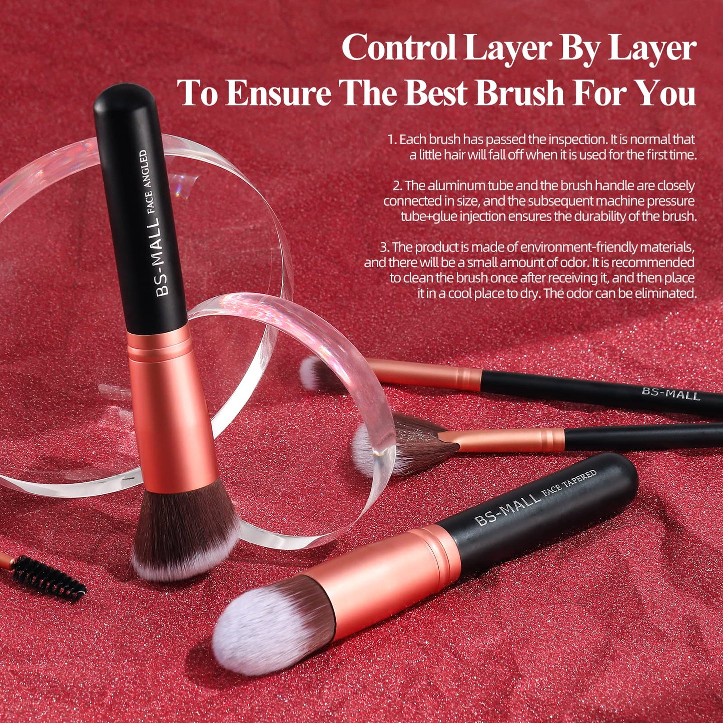 Makeup Brushes BS-MALL Premium Synthetic Foundation Powder Concealers Eye Shadows Makeup 14 Pcs Brush Set, Rose Golden, with Case Beauty & Personal Care BS-MALL