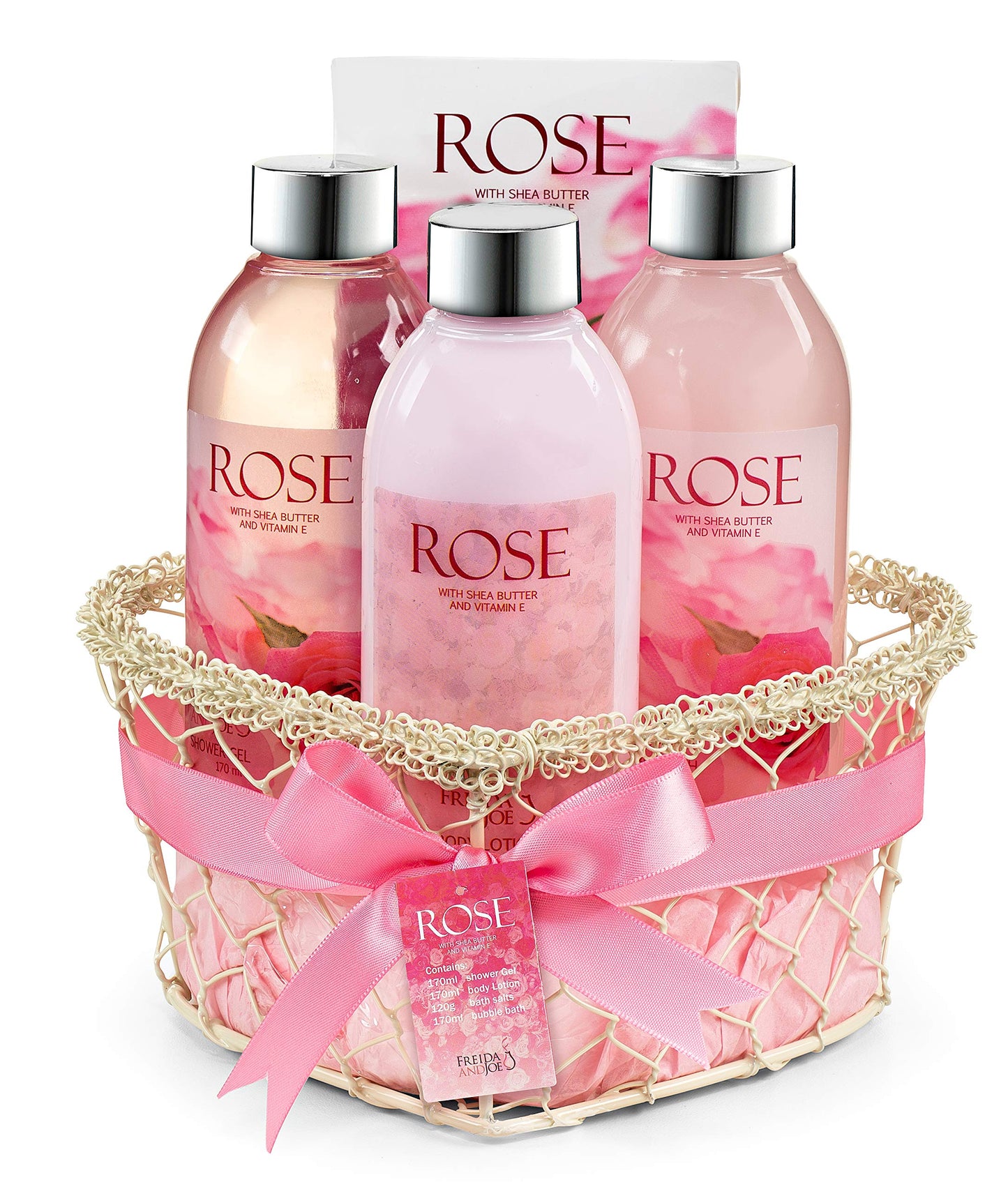 Heart Pink Rose Spa Bath and Body Gift Basket for Women with Shower Gel, Bubble Bath and Body lotion and Bath Salt Bath Gift Set - Mother's Day Gift Beauty and Personal Care Freida and Joe