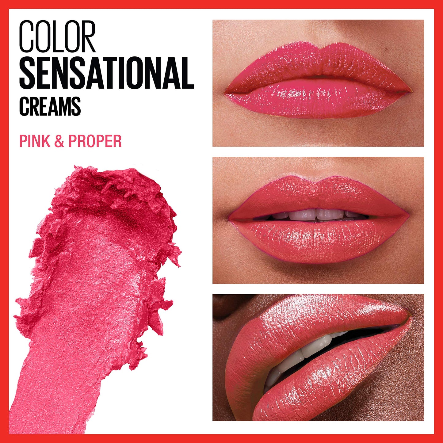 Maybelline Color Sensational Lipstick, Lip Makeup, Cream Finish, Hydrating Lipstick, Pink & Proper, Coral Pink ,1 Count Beauty & Personal Care MAYBELLINE