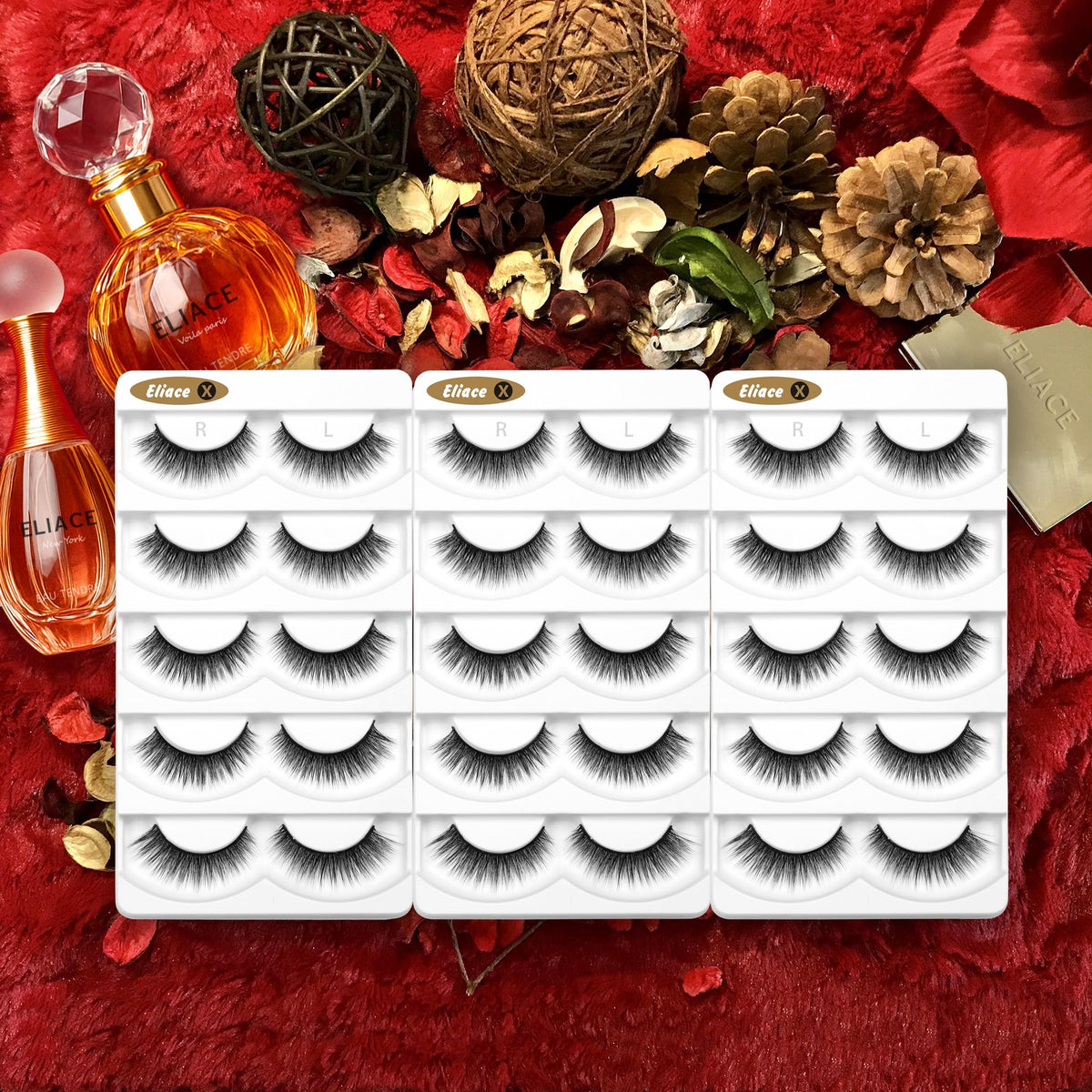 Eliace False Eyelashes Natural look Cat Eye Lashes Wispy Strips,15 Pairs, 3D Mink Lashes Volume Fluffy,Fake Eyelashes Thin Soft Band Comfortable Cross Beauty & Personal Care Eliace