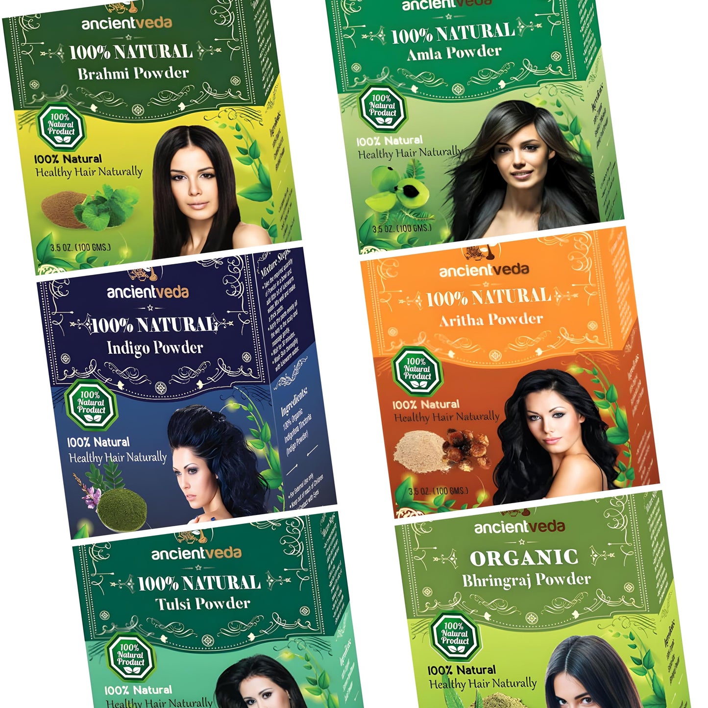 ANCIENT VEDA Natural Hair Powders | Non-GMO & Gluten Free | 100% Antioxidants Organic Hair Growth Treatment | Reduce the Appearance Hair Cleansing | Beauty & Personal Care Ancientveda
