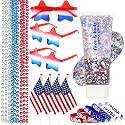 4th of July Outfits for Women, Red White and Blue Face Body Glitter Gel, 9Pcs Necklaces, 6Pcs Silicone Bracelets, 4 Mini USA Flags, 3 Pairs Star Beauty & Personal Care Qaeshi