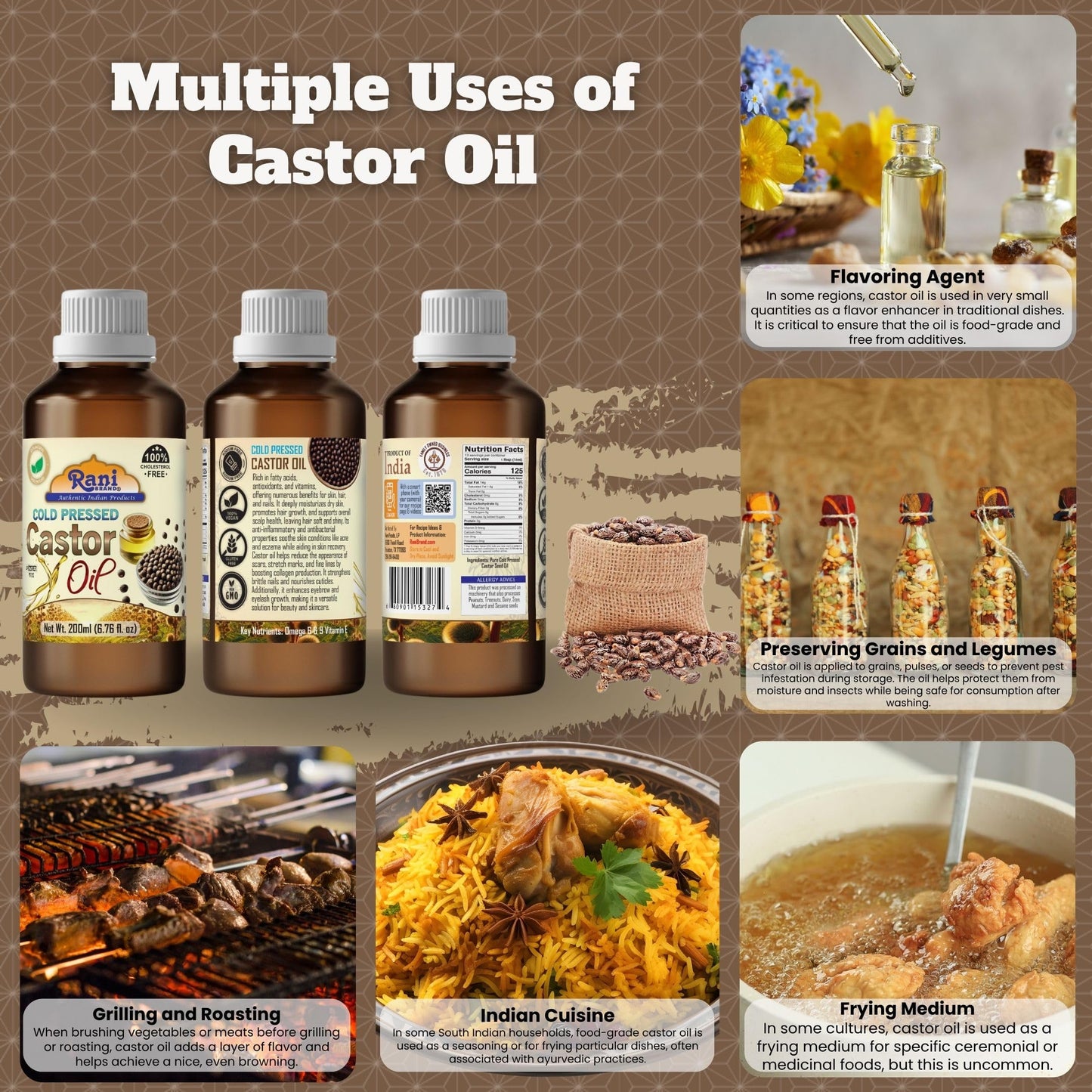 Rani Castor Oil 6.76 Ounce (200ml) Cold Pressed | 100% Natural | NON-GMO | Kosher | Vegan | Gluten Free | Indian Origin Beauty & Personal Care Rani Brand Authentic Indian Products