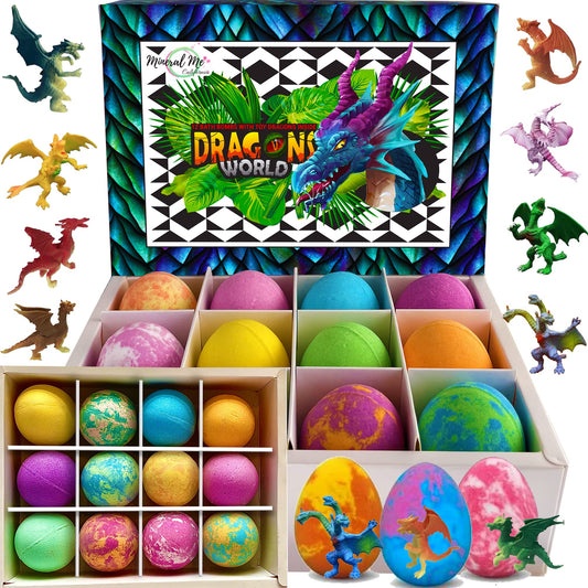 Bath Bombs for Kids with Surprise Inside - 12 Organic Bubble Bath Fizzies with Dragon Egg Toys. Gentle & Kids Friendly w/Rich Bubbles & Rainbow Beauty and Personal Care Mineral Me California