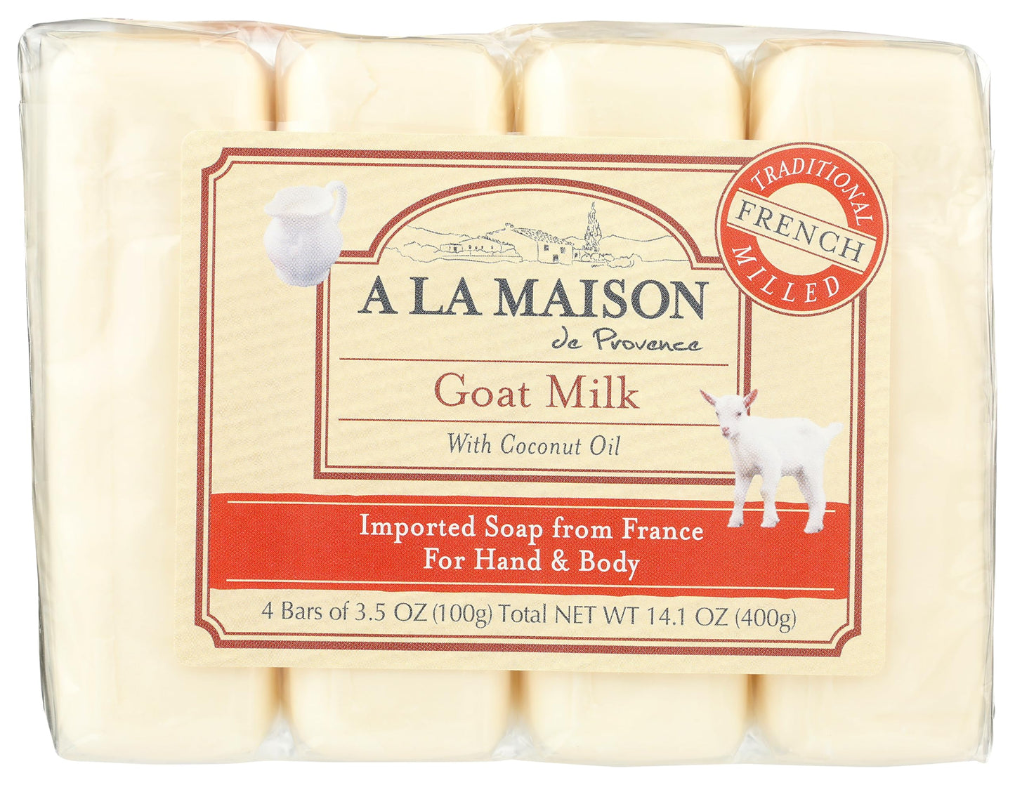 A LA MAISON Goat Milk Bar Soap - Triple French Milled Natural Moisturizing Hand Soap Bar (4 Bars of Soap, 3.5 oz) Beauty & Personal Care A LA MAISON