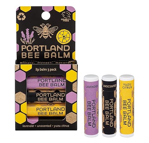 Portland Bee Balm All Natural Handmade Beeswax Based Lip Balm Unscented, Yuzu Citrus and Lavender Assortment 3 Count Beauty & Personal Care Portland Bee Balm