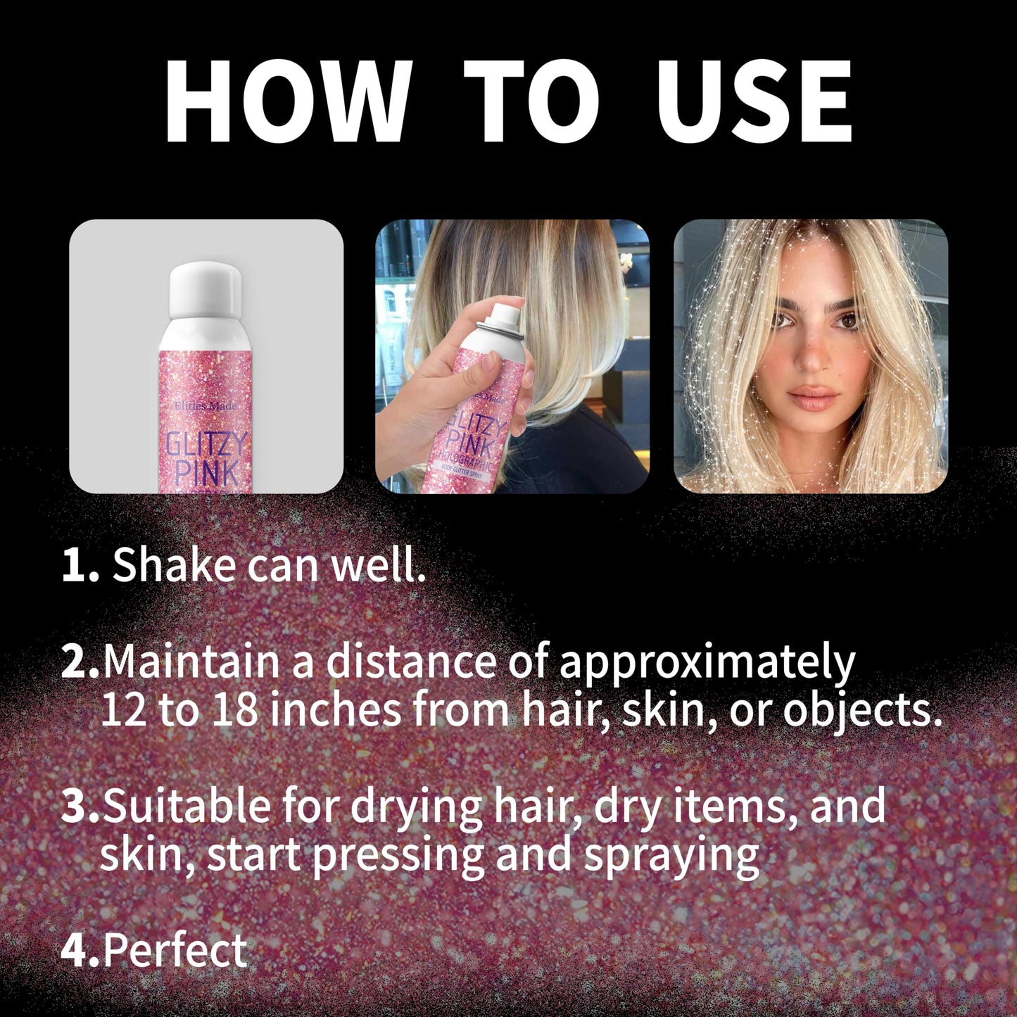 Elitles Made Hair Glitter Body Glitter Spray, 150ML Glitter Hairspray Holographic Pink Glitter Spray for Hair and Body, Hair Glitter for Kids Women Beauty & Personal Care Elitles Made
