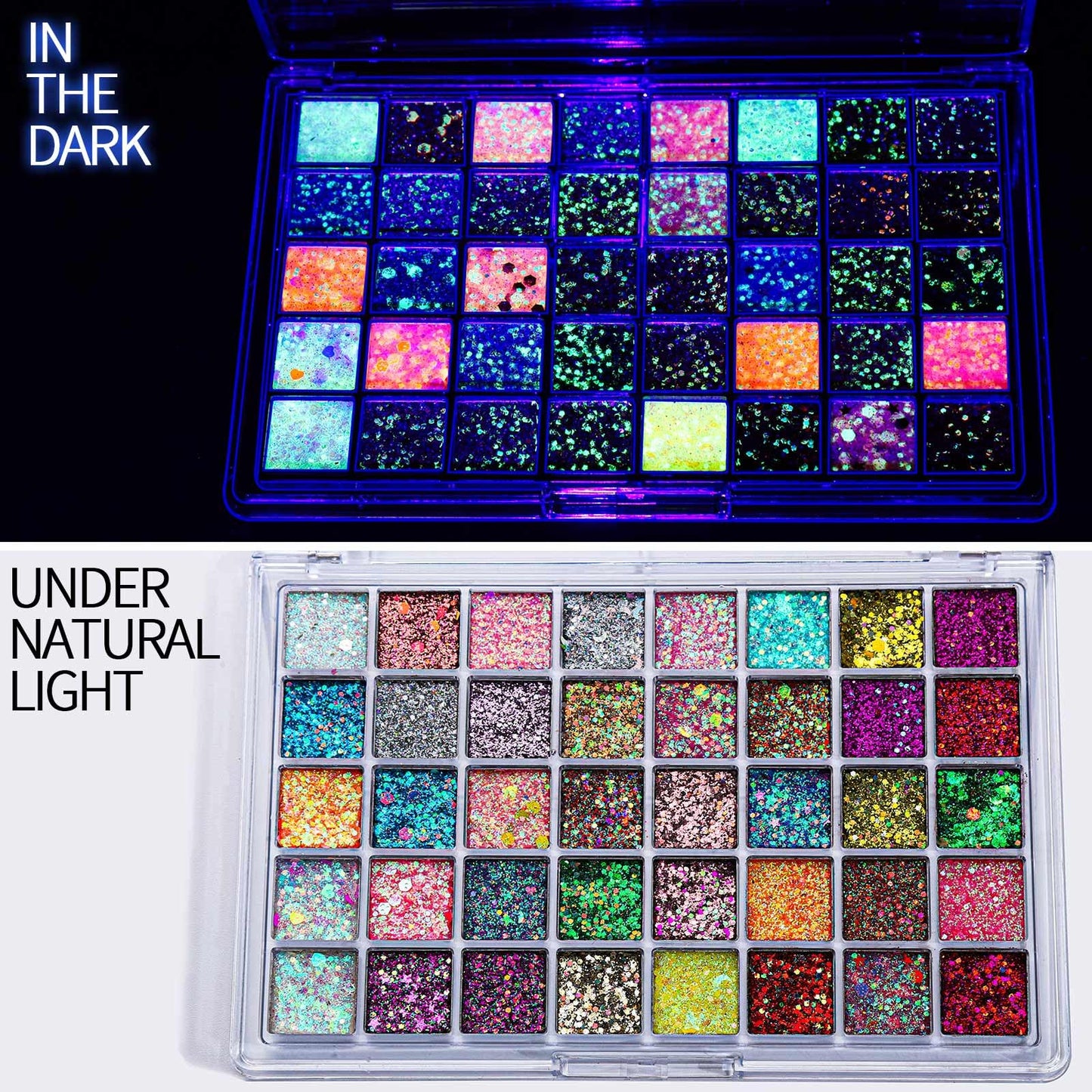 FANDAMEI 40 Colors Glow in The Dark Glitter, Face Glitter for Kids Women Girls, Body Glitter Hair Glitter for Halloween Rave Carnival Party Glitter Beauty and Personal Care Fandamei
