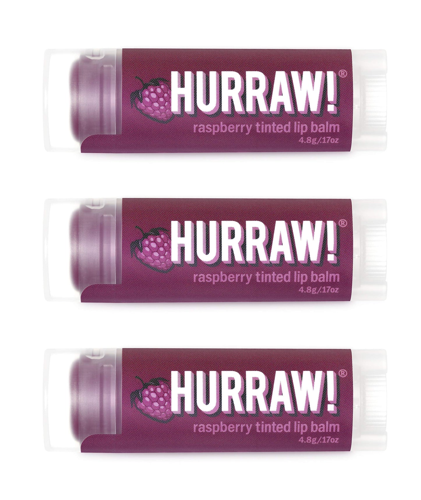 Hurraw! Raspberry Tinted Lip Balm, 3 Pack: (Sheer Berry Tint) Organic, Certified Vegan, Cruelty and Gluten Free. Non-GMO, 100% Natural Ingredients. Beauty & Personal Care HURRAW!