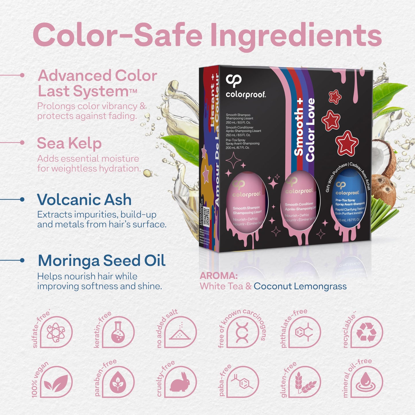 Colorproof Smooth Gift Set - Smooth Shampoo and Conditioner (8.5 Fl. Oz.) with Pre-Tox Spray (6.7 Fl. Oz.) - Color Safe Shampoo and Conditioner Set Beauty & Personal Care ColorProof