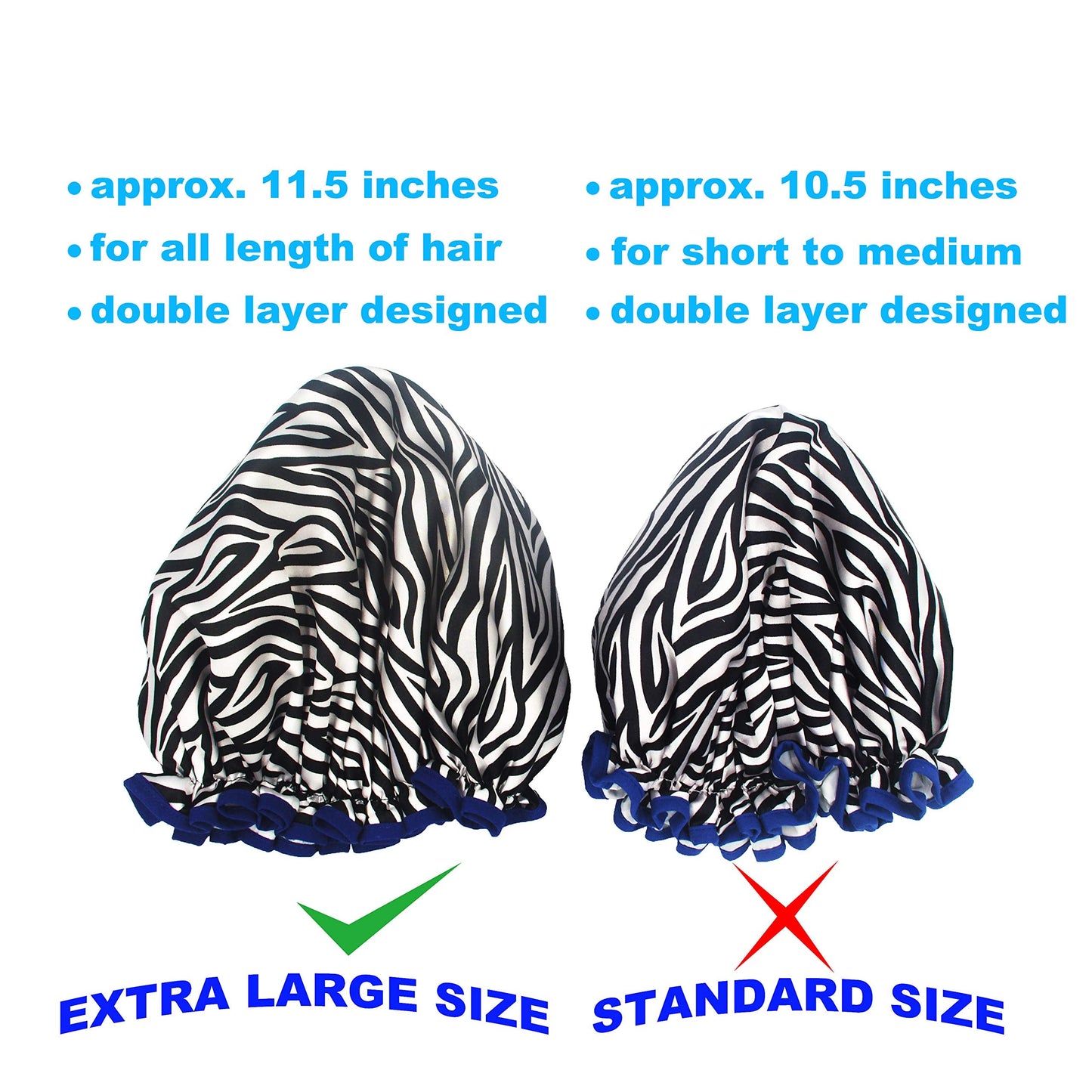 Bleu Bath (2 Pack) Sexy Lovely Fashion Style Hair Cap Extra Large Double Layer Lined Waterproof Durable Eco-Friendly Shower Cap with Tight Beauty and Personal Care Bleu Bath