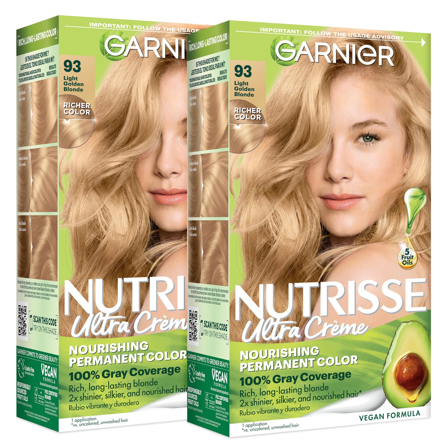 Garnier Nutrisse Ultra Crème Hair Color, Permanent Hair Dye with 100% Gray Coverage, Vegan & Cruelty-Free, 93 Light Golden Blonde (Honey Butter), 2 Beauty & Personal Care Garnier