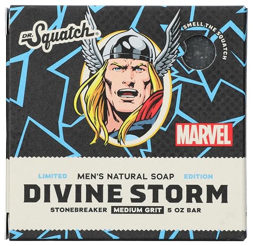 Dr. Squatch All Natural Divine Storm Limted Edition Men's Bar Soap with Medium Grit Marvel Thor Stonebreaker Made From Natural Oils, Black Beauty & Personal Care Dr. Squatch