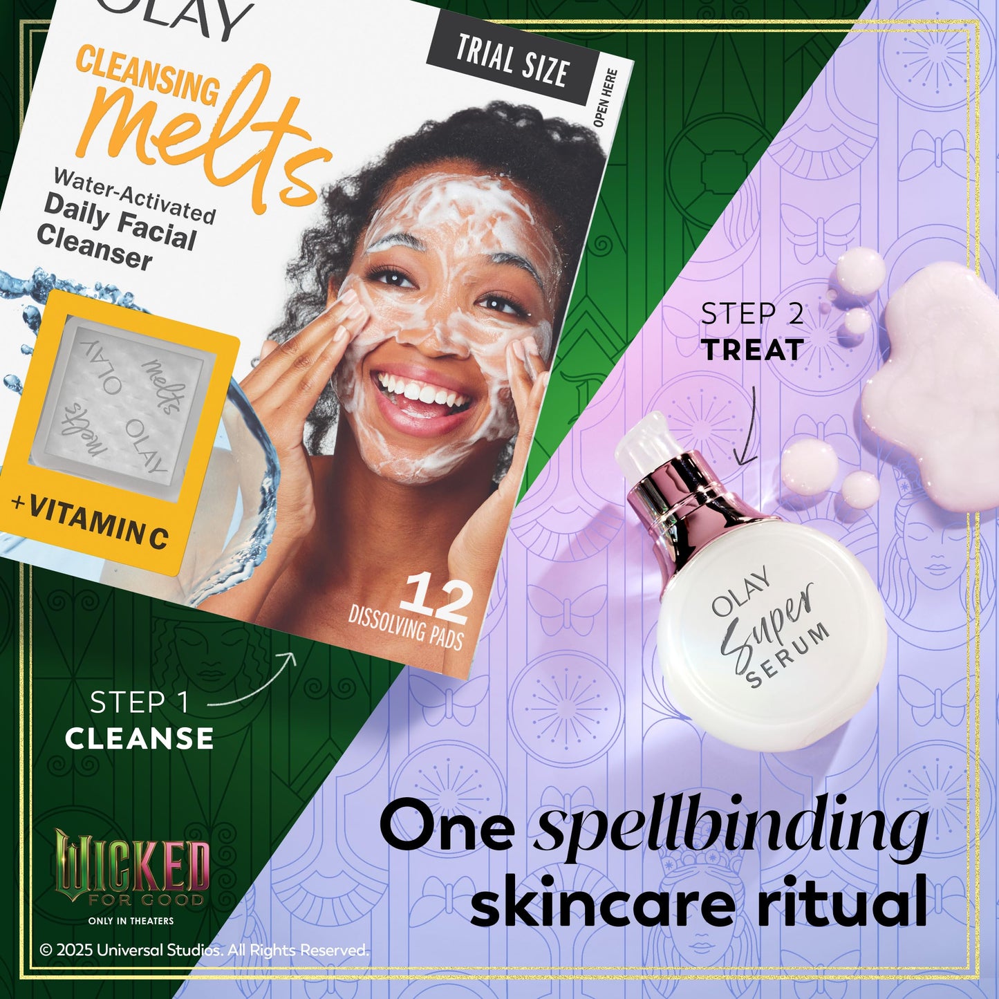 Olay x Wicked: For Good: Perfect Duo Skin Care Set, Skin Care Gift Set, 2pc, Vitamin C Cleansing Melts 12 Count, Super Serum Trial Size 0.4 FL OZ Beauty & Personal Care Olay