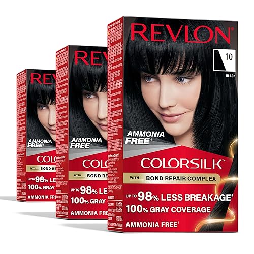 Revlon ColorSilk with Bond Repair Complex, Black Permanent Hair Color, 100% Gray Coverage, Ammonia Free Hair Dye, Vegan Keratin, 10 Black (Pack of 3) Beauty & Personal Care REVLON