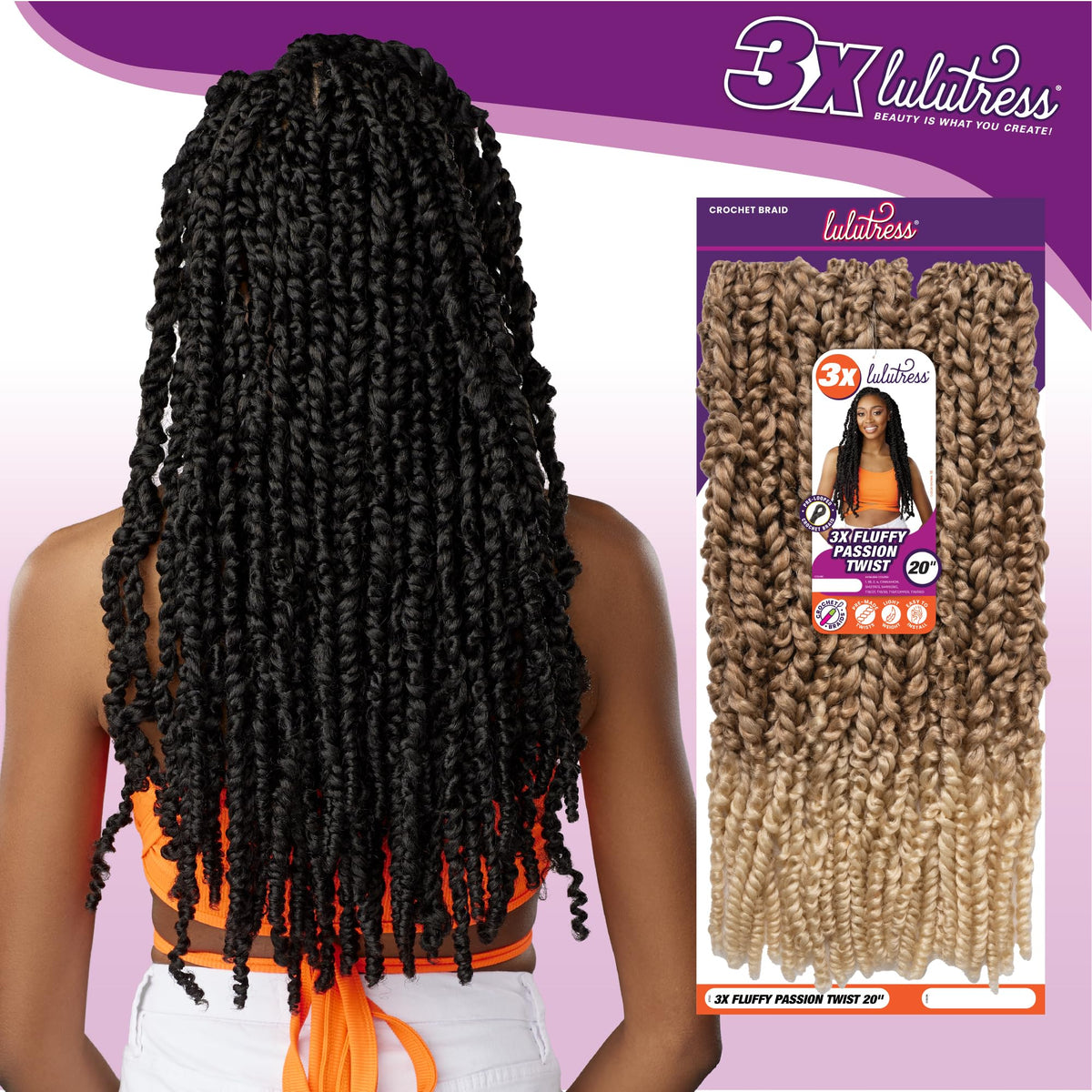 Sensationnel Lulutress Crochet Hair-3X Fluffy Passion Twist 20in,1pk 1B