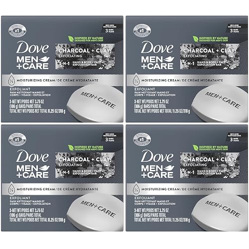 Dove Men + Care Bar Soap Charcoal Clay, 12 Count, 3 in 1 Body Face and Hand Exfoliating, Purifying Bar Soaps for Men, Plant Based with Essential Oils Beauty & Personal Care Dove