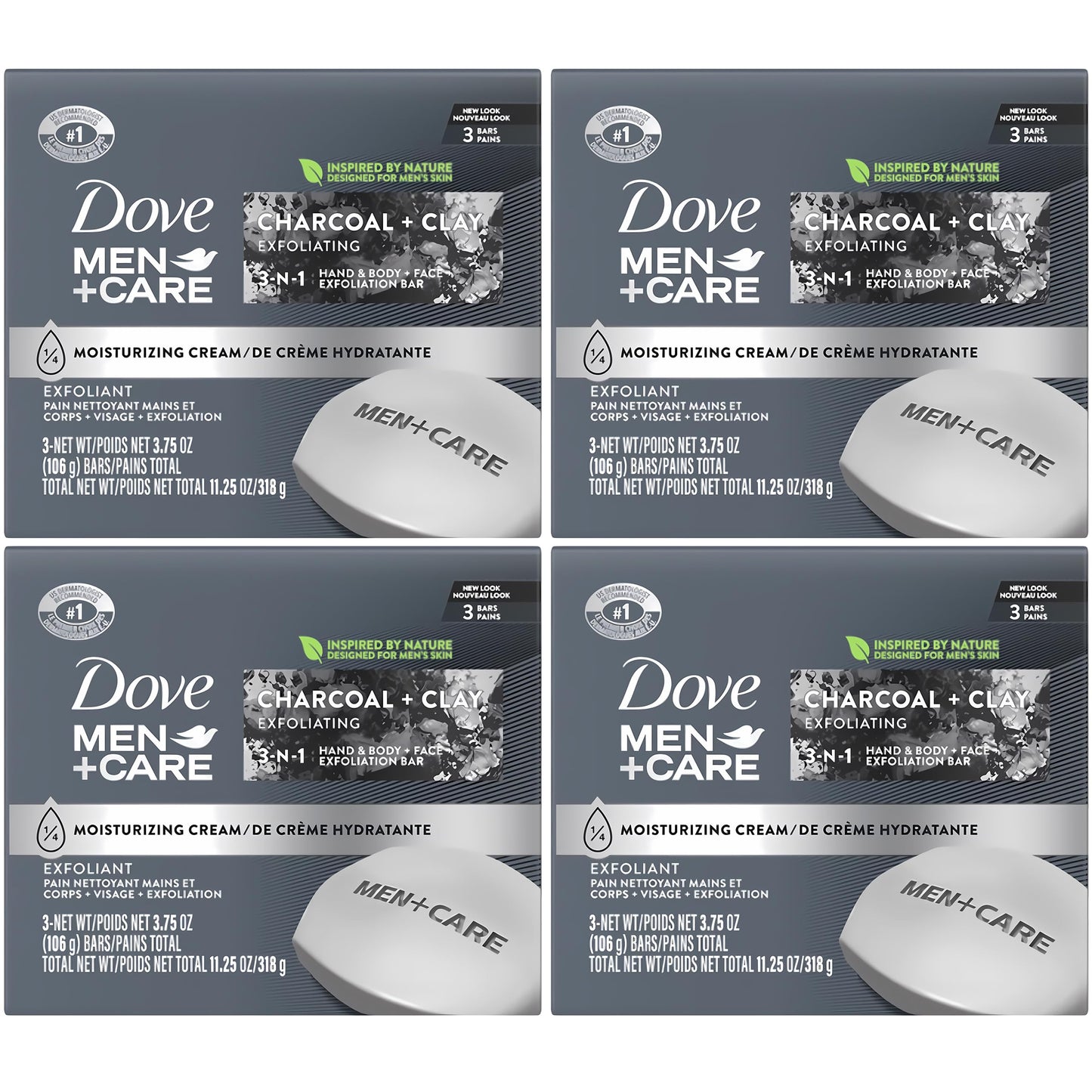 Dove Men + Care Bar Soap Charcoal Clay, 12 Count, 3 in 1 Body Face and Hand Exfoliating, Purifying Bar Soaps for Men, Plant Based with Essential Oils Beauty & Personal Care Dove