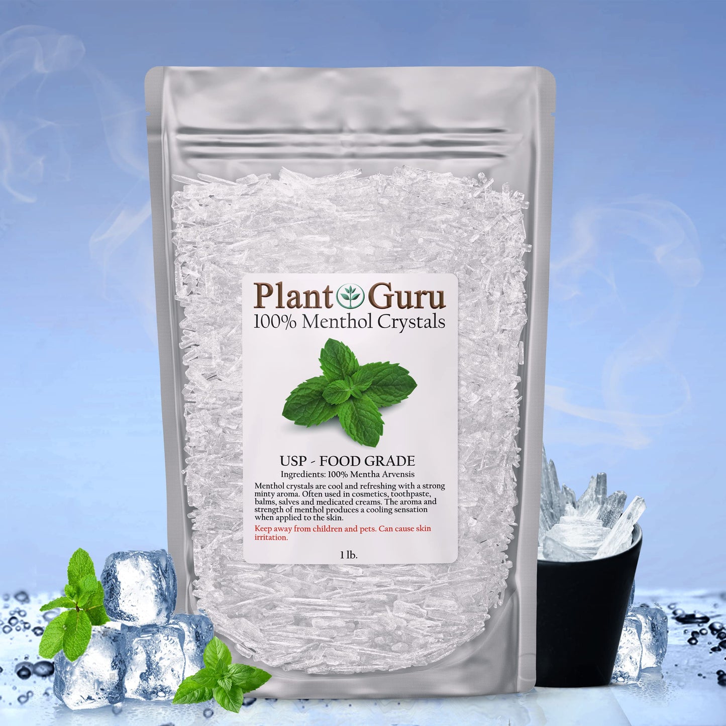 Menthol Crystals 2 lbs. Bulk Mentha Arvensis 100% Pure Natural USP Food Grade - Great For Cosmetics, Salves, Balms, Creams and Soap Making. Beauty and Personal Care Plant Guru