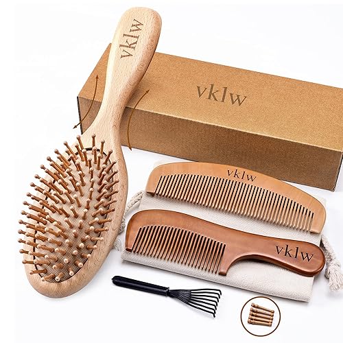 vklw Wooden Hair Brush and Comb, One-piece Design, Reduce Frizz and Static, Massage Scalp, Detangling Paddle Hairbrush for Women, Girls, Kids Beauty & Personal Care vklw