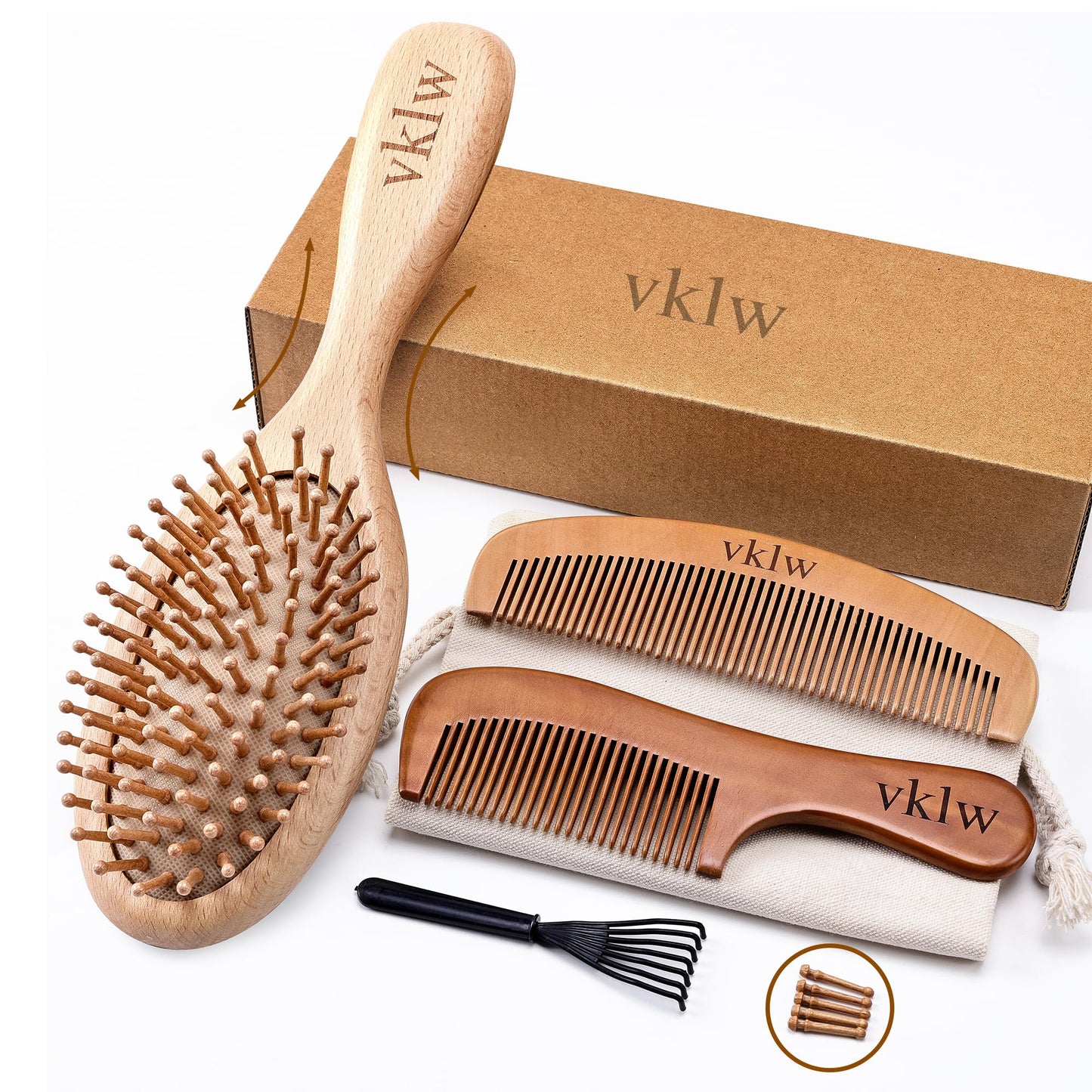 vklw Wooden Hair Brush and Comb, One-piece Design, Reduce Frizz and Static, Massage Scalp, Detangling Paddle Hairbrush for Women, Girls, Kids Beauty & Personal Care vklw